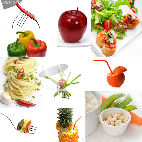 Image of Organic Vegetarian Vegan food collage  bright mood