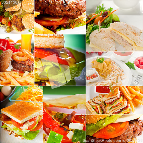 Image of burgers and sandwiches collection on a collage