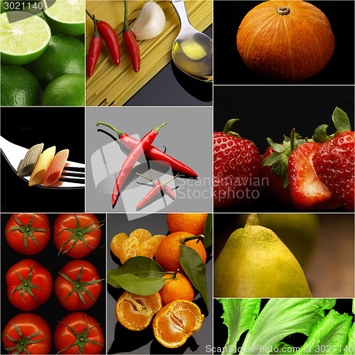 Image of Organic Vegetarian Vegan food collage  dark 