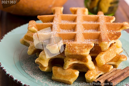 Image of pumpkin waffles with cinnamon sugar