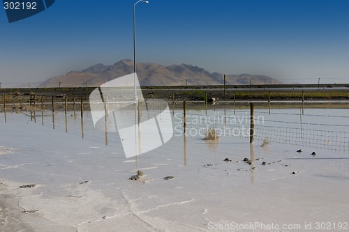 Image of Salt Lake Shore with Blue Skies