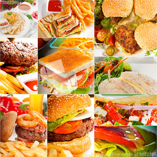 Image of burgers and sandwiches collection on a collage