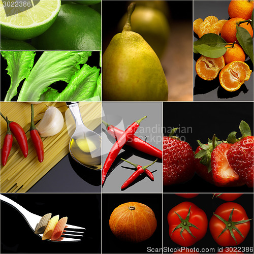 Image of Organic Vegetarian Vegan food collage  dark 