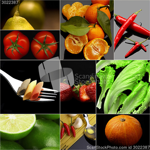 Image of Organic Vegetarian Vegan food collage  dark 