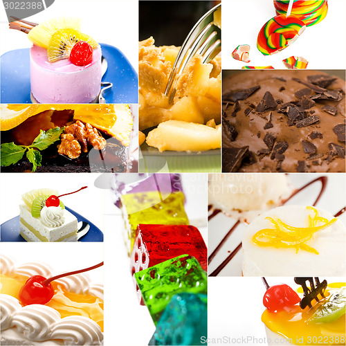 Image of dessert cake and sweets collection collage