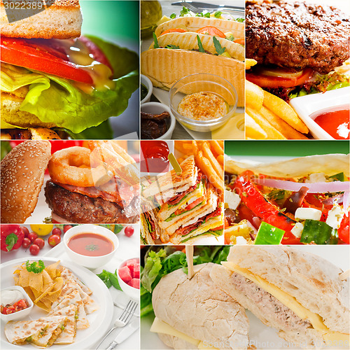 Image of burgers and sandwiches collection on a collage