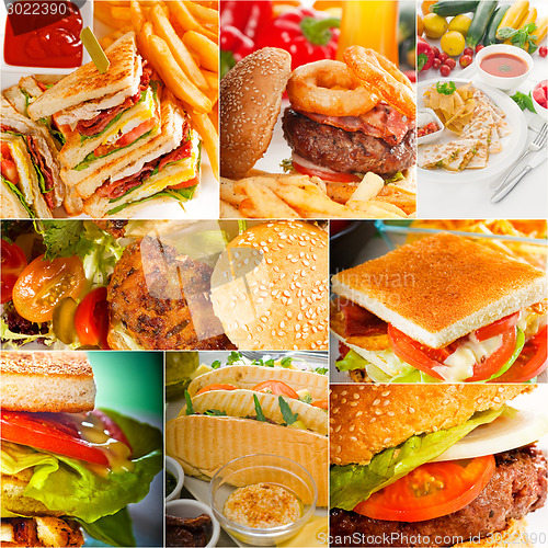 Image of burgers and sandwiches collection on a collage