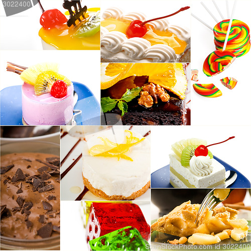 Image of dessert cake and sweets collection collage