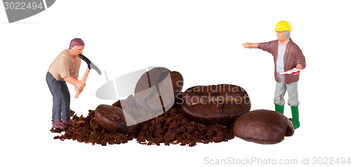 Image of Miniature worker working on a coffee bean