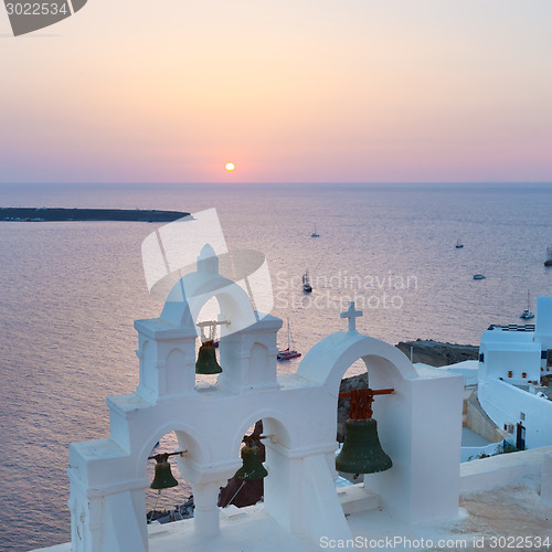 Image of Bell tower in Oia, Santorini island, Greece.