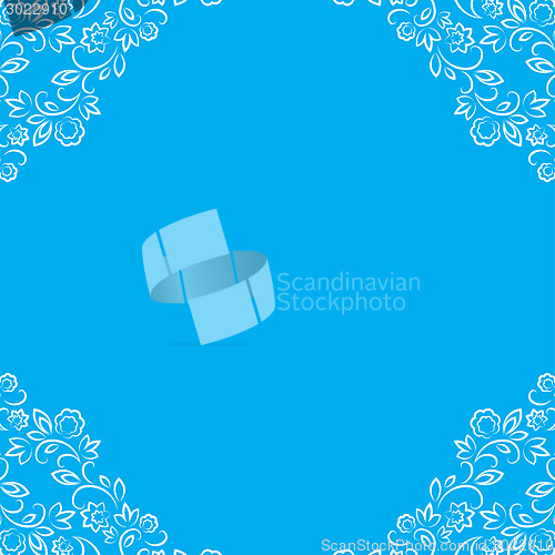 Image of vector blue frame with white floral lace border