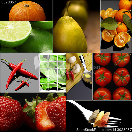 Image of Organic Vegetarian Vegan food collage  dark 