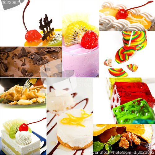 Image of dessert cake and sweets collection collage