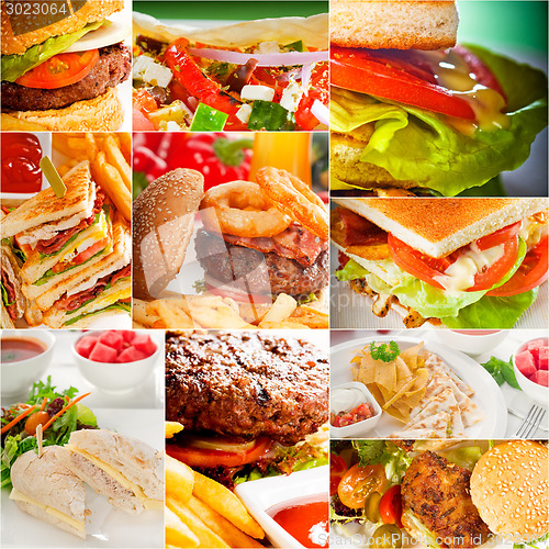 Image of burgers and sandwiches collection on a collage