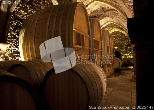 Image of wine cellar with big barrels