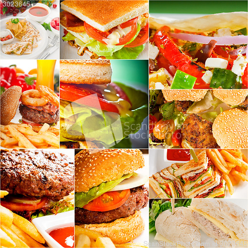 Image of burgers and sandwiches collection on a collage