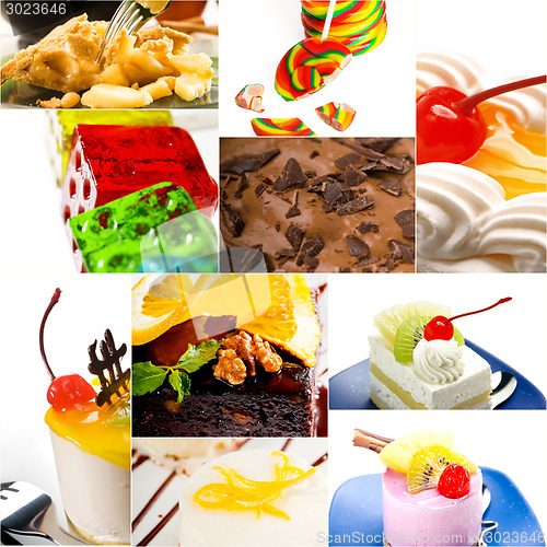 Image of dessert cake and sweets collection collage
