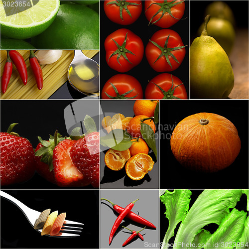 Image of Organic Vegetarian Vegan food collage  dark 