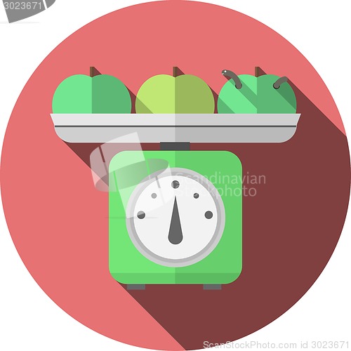 Image of Flat vector icon for kitchen scales with apples