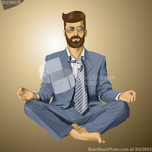 Image of Vector Hipster Businessman in Lotus Pose Meditating