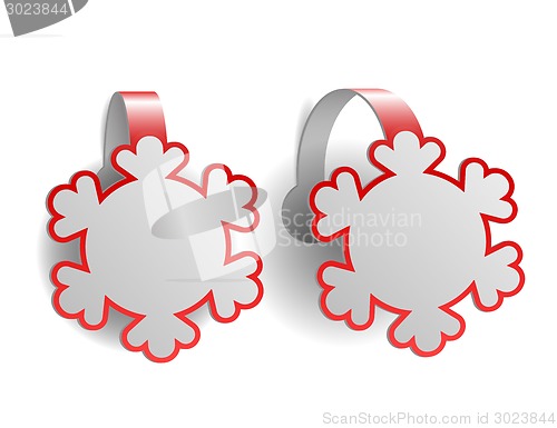 Image of Red advertising wobblers shaped like snowflakes