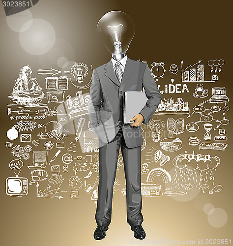 Image of Vector Lamp Head Businessman With Laptop