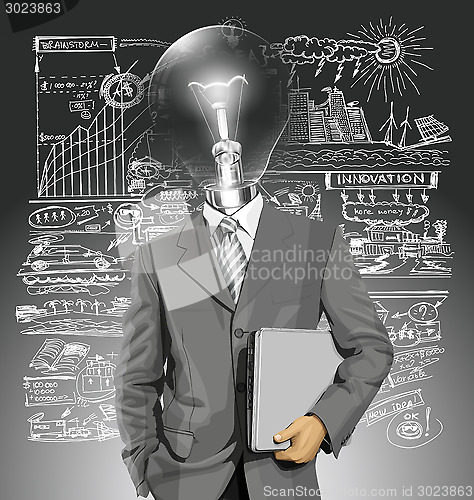 Image of Vector Lamp Head Businessman With Laptop