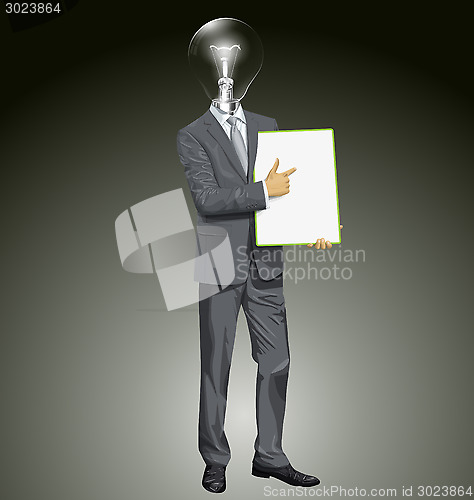 Image of Vector Lamp Head Businessman With Empty Write Board