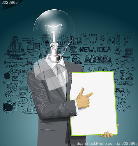 Image of Vector Lamp Head Businessman With Empty Write Board