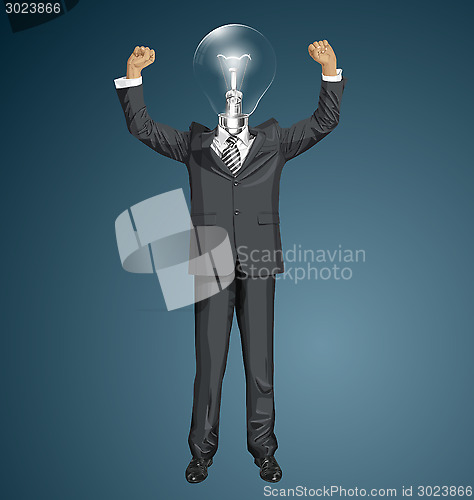 Image of Vector Lamp Head Businessman With Hands Up