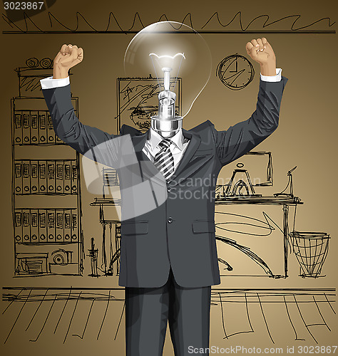 Image of Vector Lamp Head Businessman With Hands Up