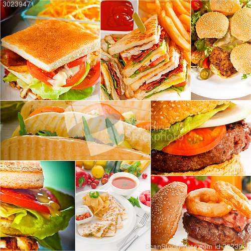 Image of burgers and sandwiches collection on a collage