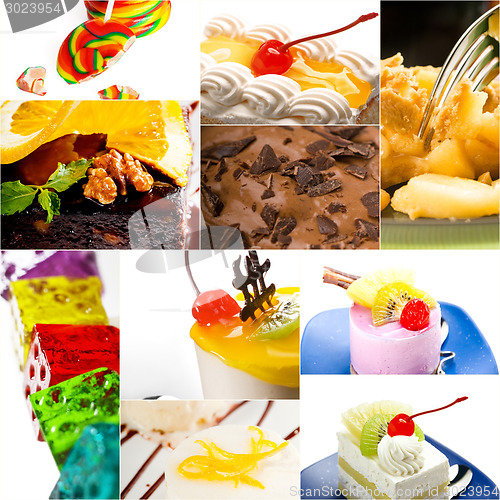 Image of dessert cake and sweets collection collage
