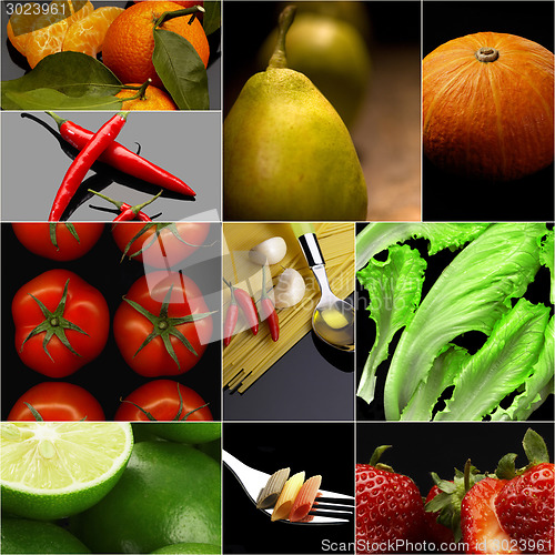 Image of Organic Vegetarian Vegan food collage  dark 