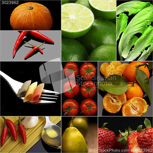 Image of Organic Vegetarian Vegan food collage  dark 