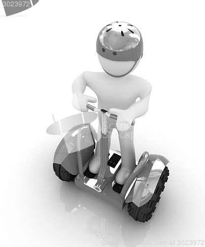 Image of 3d white person riding on a personal and ecological transport