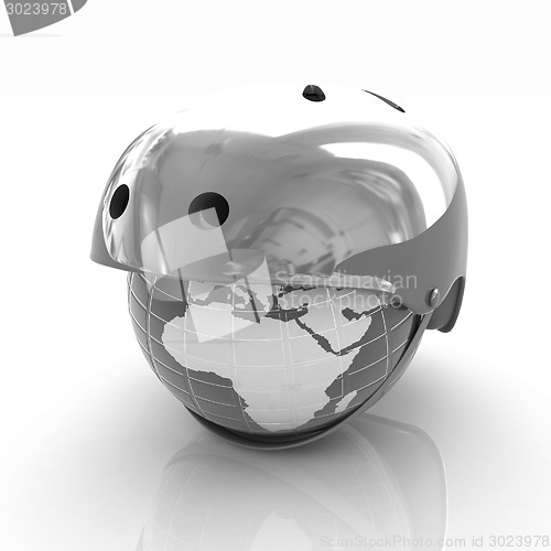 Image of Bicycle helmet on earth. The concept of healthy life and sport. 