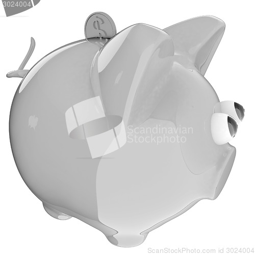 Image of Piggy bank with gold coin on white