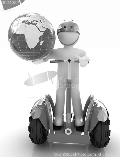 Image of 3d white person riding on a personal and ecological transport an