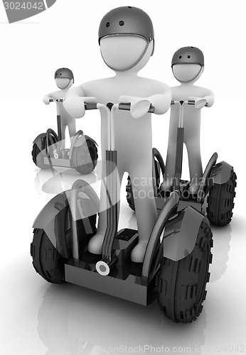 Image of 3d white persons riding on a personal and ecological transports