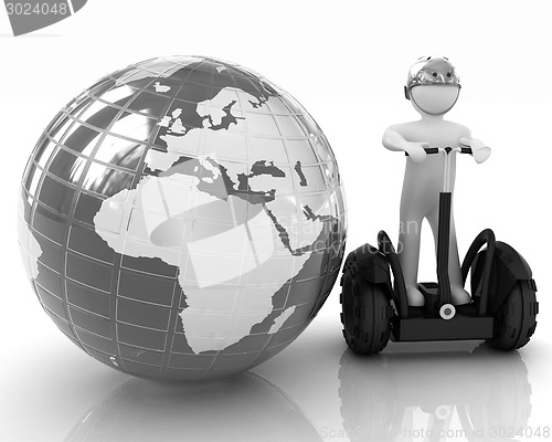 Image of 3d white person riding on a personal and ecological transport an