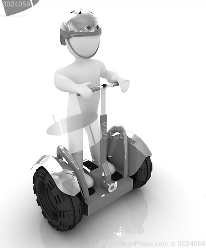 Image of 3d white person riding on a personal and ecological transport