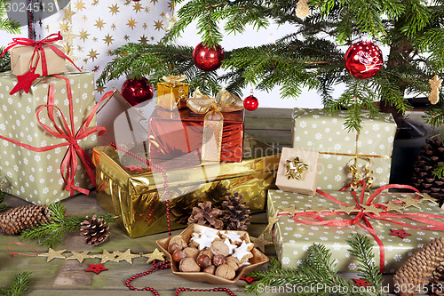 Image of many parcel under christmas tree