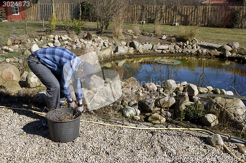 Image of spring cleaning at the pond