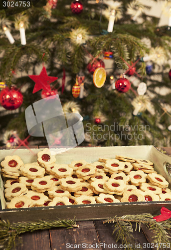 Image of christmas cookies under the Christmas tree