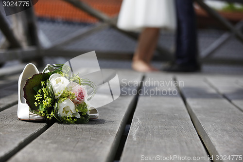 Image of Bridal bouquet lying on the floor
