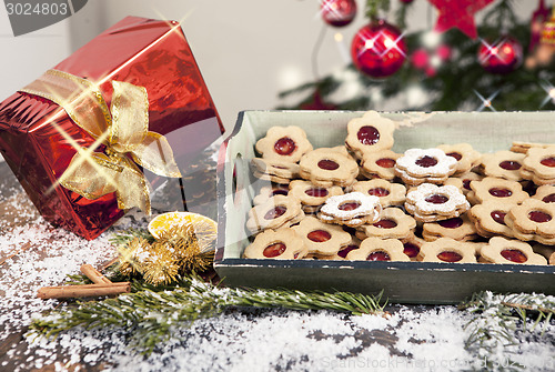 Image of Christmas gift and biscuits