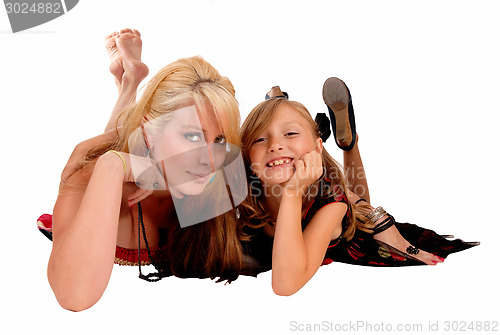 Image of Daughter and mom lying.