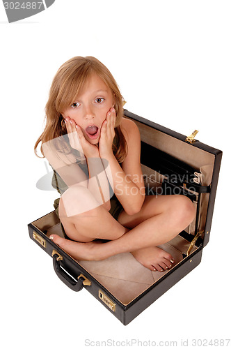 Image of Girl sitting in briefcase.