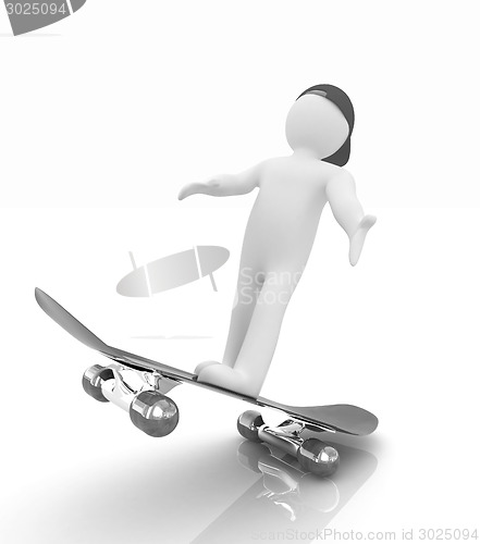 Image of 3d white person with a skate and a cap